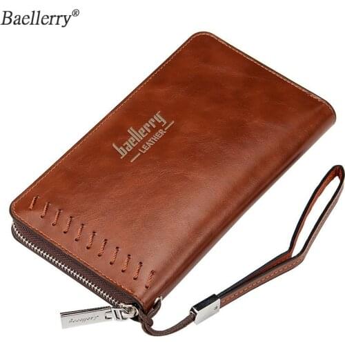 Baellerry Vintage Mens Clutches Wallet Male Leather Luxury Brand Holder For Phone Purse Men Money Bag Zipper Wallet