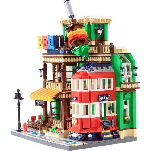 Wange 6313 1922PCS ideas series the BBQ Restaurant Model Building Blocks Classic Architecture Toys for children