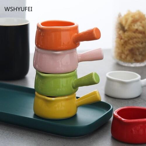 Japanese Creative Ceramic Small Milk Pot With Handle Uncoated Baby Food Supplement Pot Mini Milk Coffee Kitchen supplies
