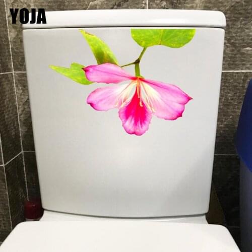YOJA 23.9*17.2CM Pink Blooming Flower Fashion Toilet WC Decoration Home Room Wall Sticker T1-0702