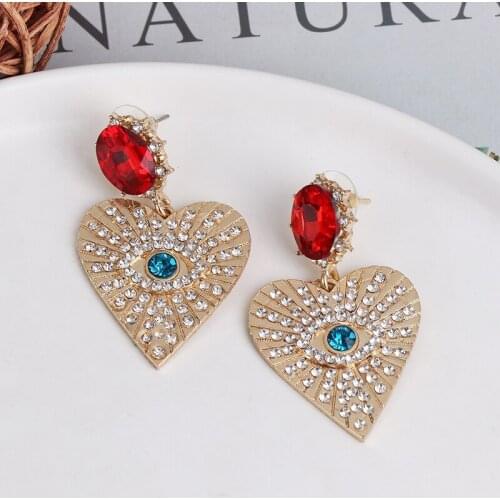 JURAN Boho Statement Earrings For Women Shiny Rhinestone Heart Metal Drop Dangle Earrings Trendy Jewelry Party 2020 Charm Gifts