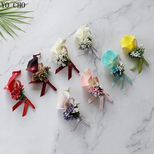 YO CHO Calla Lily Boutonniere Women Brooch Pins Groom Boutonniere Men Wedding Corsage Calla Lily Flowers Wedding Planner Corsage