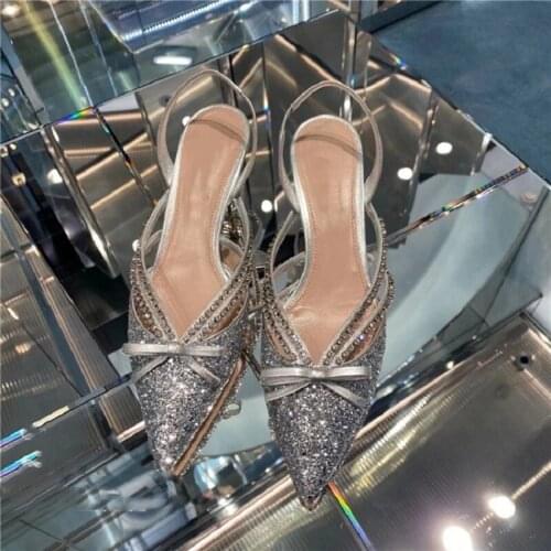 Summer new style pointed sequins rhinestone stiletto high heel bridal wedding shoes Baotou banquet dress all-match female sandal