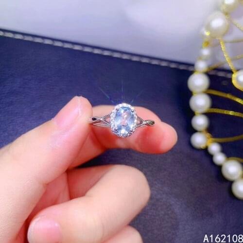 Fine Jewelry 925 Sterling Silver Inset With Natural Gemstone Womens Popular Vintage Oval Aquamarine Adjustable Ring Support Det