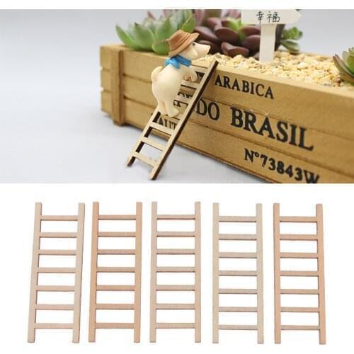 5pcs New DIY Mini Wooden Step Ladder Miniature Handcraft Micro Landscape Ornament Fairy Home Decoration Garden Supplies