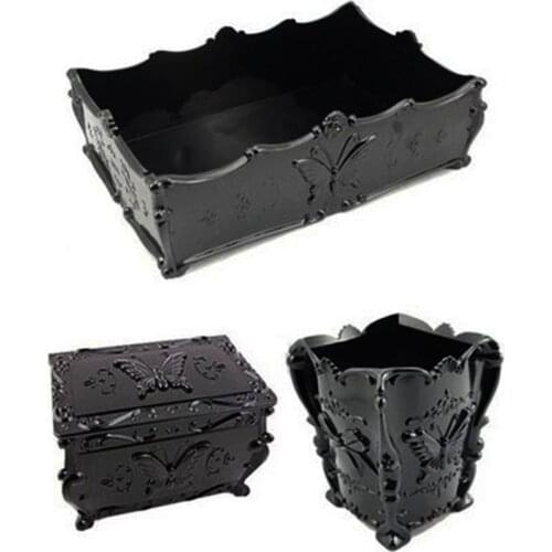 Retro Acrylic Butterfly Carved Desktop Cosmetic Storage Organizer Set Clear Jewelry Lipstick Brush Container Makeup Box Case