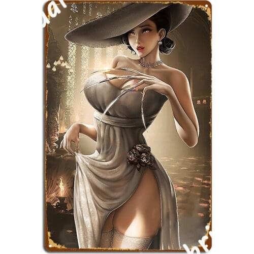 Alcina Dimitrescu Rn Evil Metal Plaque Poster Classic Painting Décor Garage Club Wall Mural Tin Sign Posters