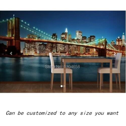 Free shipping custom Brooklyn Bridge Lights Mural bedroom, living room TV backdrop wallpaper