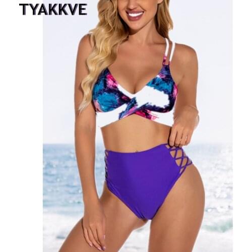 TYAKKVE Push Up Bikini High Waist Swimsuit Tie Dye Swimwear Women 2020 Lace Up Beachwear Cut Out Sexy Biquini Bathing Suit