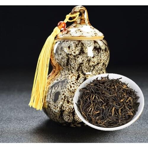 Black tea Jin Jun mei ceramic gourd tin tea portable airtight tin travel tea tin storage seasoning tea box Ornaments gift
