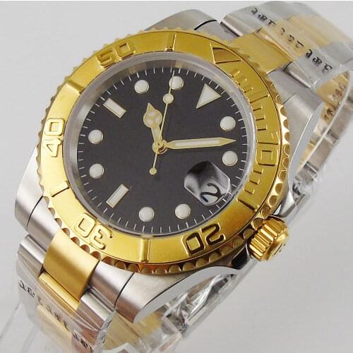 BLIGER Nologo Dial Gold Coated Bezel 40mm Self Winding Men Watch NH35 MIYOTA 8215 Movement Sapphire Crystal