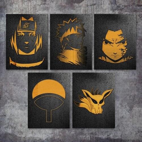 Gold Naruto Anime Wall Decorative Posters and Prints Sasuke Uchiha Kakashi Hatake Minimalist Canvas Painting Picture Home Decor