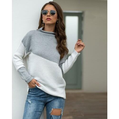 Long Sleeve Jumpers Ladies Sweater Irregular Contrast Color Casual Women Sweaters Autumn Winter Fashion New