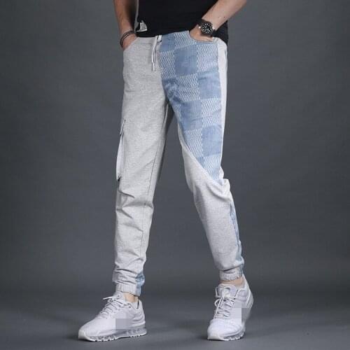 Summer Joggers Casual Sweatpants Fashion Slim Fit Harem Pants Men Thin Section Elastic Waist Patchwork Denim Pants Mens Jeans