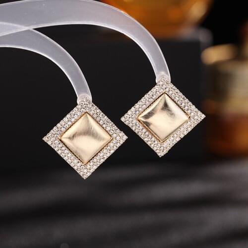 FACEINS Square Earrings for Women Simple Metal Brushed Rhinestone Stud Earrings Gold Geometric Female Ear Rings Jewelry