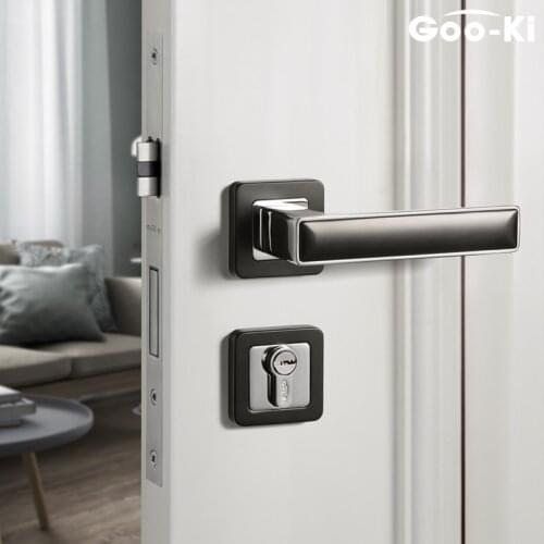 Goo-Ki Modern Indoor Bedroom Door Lock Black Door Handle Nordic Door Lock Household Simple Door Lock Set for Furniture Hardware