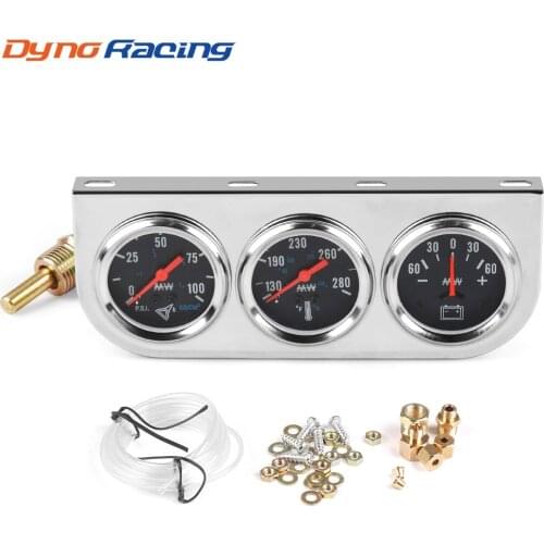 2" 52mm Chrome Panel Oil Pressure gauge Water Temp gauge AMP meter Triple Gauge kit set Black Face Car meter YC101324