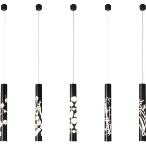 Chinese flower black white pendant lights study living room dining room bar lamp modern led art restaurant cylinder hanging lamp