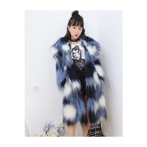 Top brand collar Women Turn-down Gradient color Faux Fur Coat N58 high quality