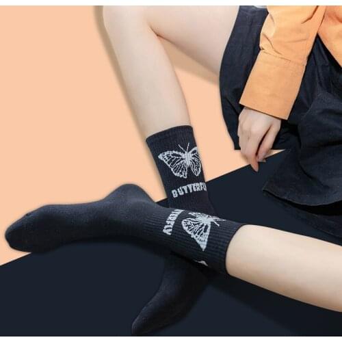 Copper Compression Women Socks With Print Butterfly Retro Cute Girl Trendy Sports Middle Tube Men Sock Comfortable Breathable