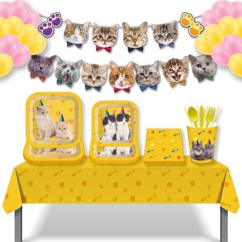 8-guests Cute Pet Cat Dogs Baby Shower Party Theme Disposable Tableware Sets Happy Birthday Party Plates Cups Napkins