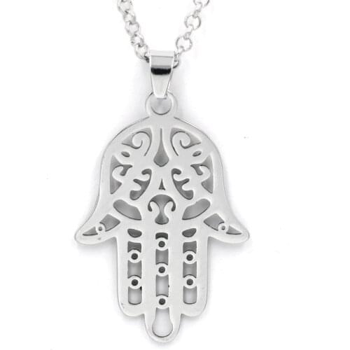 Nostalgia Classic Hand Of Fatima Hamsa Necklace Pendants Silve Color Chain Palm Statement Jewelry For Women