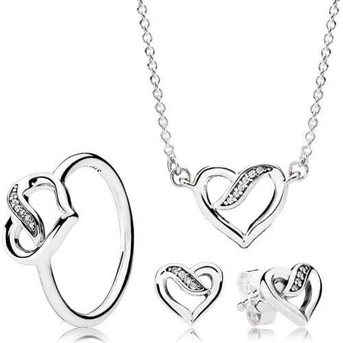 NEW 2019 100% 925 Sterling Silver Ribbons of Love Gift Set Necklace Charms rings Fit DIY Original Jewelry A Set