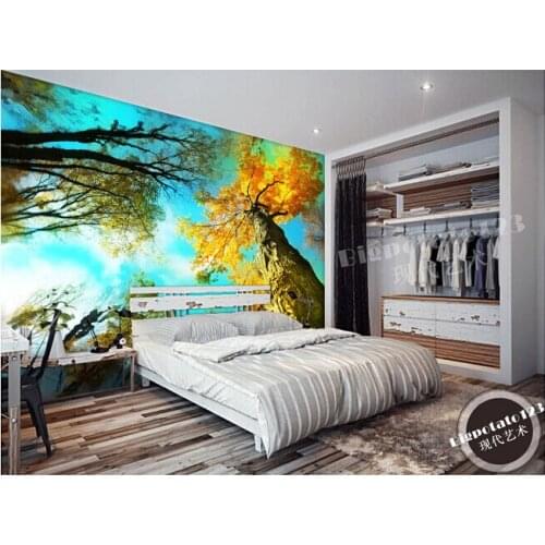 Custom forest wallpaper, look up at the blue sky and trees large murals for living room bedroom TV wall vinyl Papel de Parede