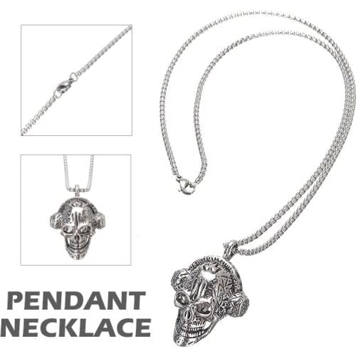 Trendy Skull Pendant Necklace Men Punk Gothic Headphone Long Chain Musical Jewelry Silver Color Titanium Steel Necklace