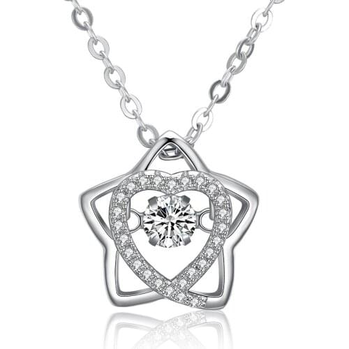 SILVERHOO Necklace For Women S925 Sterling Silver Star Contain Heart Inlay Zircon Trendy Pendent Necklace Fine Festival Gifts