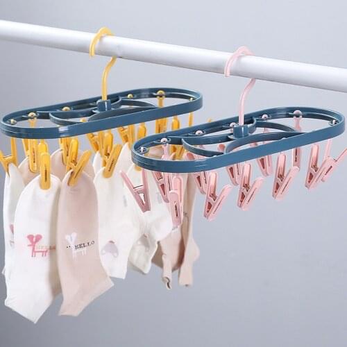 Roller Retractable Laundry Rack Underwear Socks Hook Hanger Dryer 12 Clips Plastic Housekeeping Storage Hanger Home Storage
