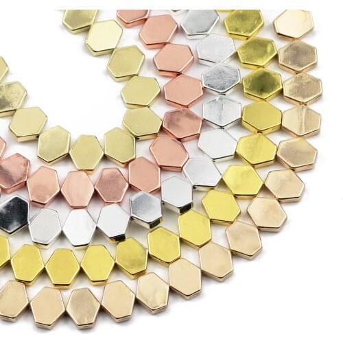 YHBZRET 10X9mm 43pcs Rose Gold Silvers Hematite Natural Stone Hexagon Loose Spacer Beads For Jewelry Making Diy bracelet Finding