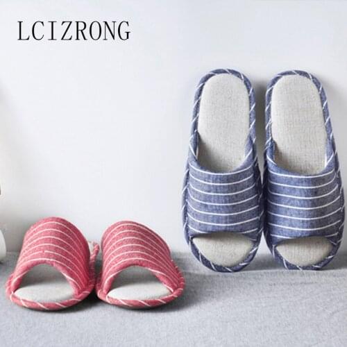 Unisex Linen Home Women Slippers Flax + Cotton Slides Bedroom Non-slip Couple House Shoes Indoor Woman/men