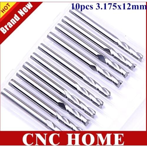 10pcs 3.175*12mm 2 Flute Spiral Carbide Cutters,Milling Bits,Tungsten Carbide Cutters,CNC Router Tool on Engraving Carve Machine