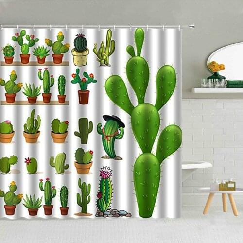 Fresh Cactus Children Bathroom Decor Shower Curtains Tropical Desert Green Succulent Plant Potted Kids Bathtub Hanging Curtain