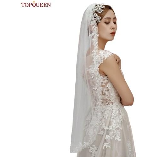 TOPQUEEN V51 Lace Embroidery Edge Face Veil 1.2 M Fingertip Veil 1 Layer White Ivory Wedding Veil with Comb Bridal Accessories