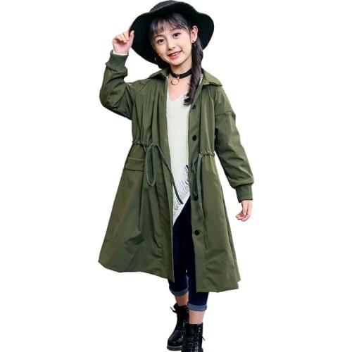 2018 Spring Autumn Trench Coat For Girls Children Clothing Long Outerwear Coat Teenage Girls Windbreaker for 5-15Y RT067