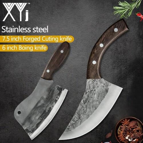 XYj 6'' 7.5'' inch Handmade Forged Chef Slaughter Knife Cleaver Boning Slicing Knife High Quality Camping Survival Hiking Tools