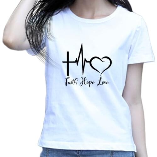 Faith Hope Love - Christian Women T Shirt Jesus Christ Religious Bible Verse Letter Cross Printing Sweatshirt Short Sleeve Girls