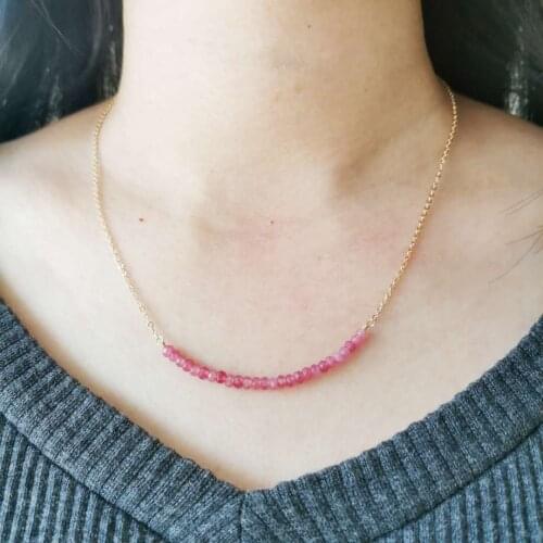 Hand Made Natural Stone Choker Pink Tourmaline 14K Gold Filled Chain Necklace Bohemia Women Jewelry Collier Femme Collares Mujer