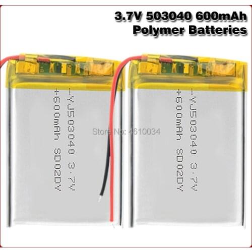 503040 3.7V 600mAh 053040 Lithium Polymer Li-Po li ion Rechargeable Battery For Mp3 MP4 MP5 GPS DVD Toy LED Light Headphone
