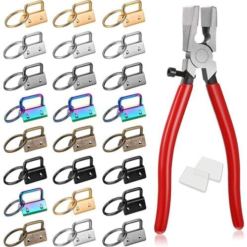 73 Pieces 1 Inch Key Fob Hardware and Pliers Tool Set, Lanyard Leather Keychain Hardware with Key Ring Hardware Supplies