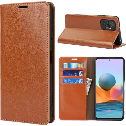 Genuine Leather Case For Xiaomi Redmi Note 10 5G Capa Folio Book Wallet Redmi Note 10T Flip Stand Cover Xiaomi Redmi Note 10 Pro