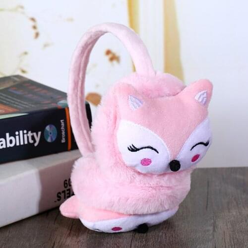 Childrens Winter Fluffy Warm Earmuffs Cute Cartoon Animal Fox Plush Thick Soft Adjustable Ear Cover Kids Kawaii Headband Earlap