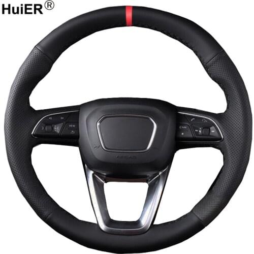 HuiER Hand Sewing Car Steering Wheel Cover For Audi A4 2017 2018 Q7 2016 2017 2018 Braid on the Steering-Wheel Car Styling