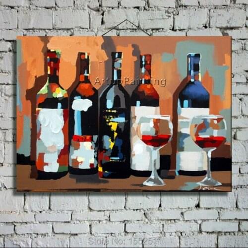 Still Life Oil painting on canvas hight Quality Hand-painted Painting Bottle and Wineglass wall art picture for living room