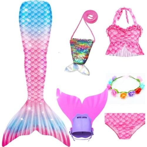 6 Pieces Girl Kids Mermaid Tail With Monofin Swimmable Bikini Set Bathing Suit Fancy Children Mermaid Tail Costume Cosplay 3-12Y
