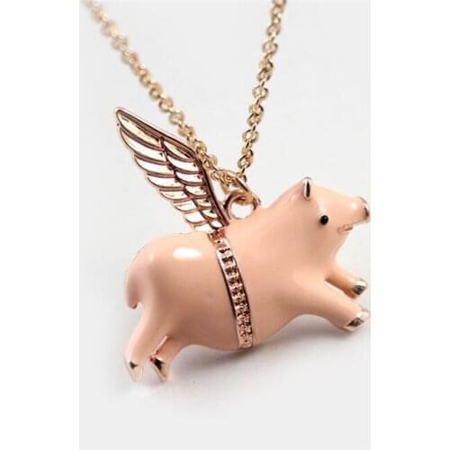 Short chain enamel cute wing pig necklaces women party club wear alloy nickel free gold color fj733