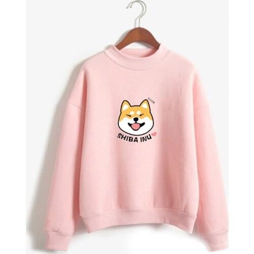 Cute Shiba Inu Dog Print Hoodies Fleece Pullover Shirt Sweatshirt Harajuku 2020 Korean Fashion Schoolgirl Streetwear Winter Tops