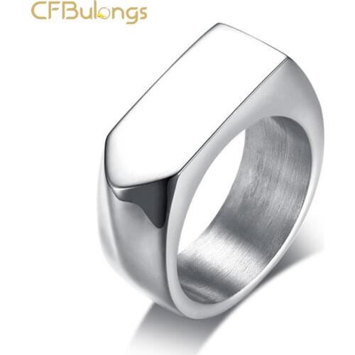 CFBulongs Cool Silver Color Geometric Titanium Steel Ring 316L Stainless Steel Unique Mens Fashion Jewelry Accessories